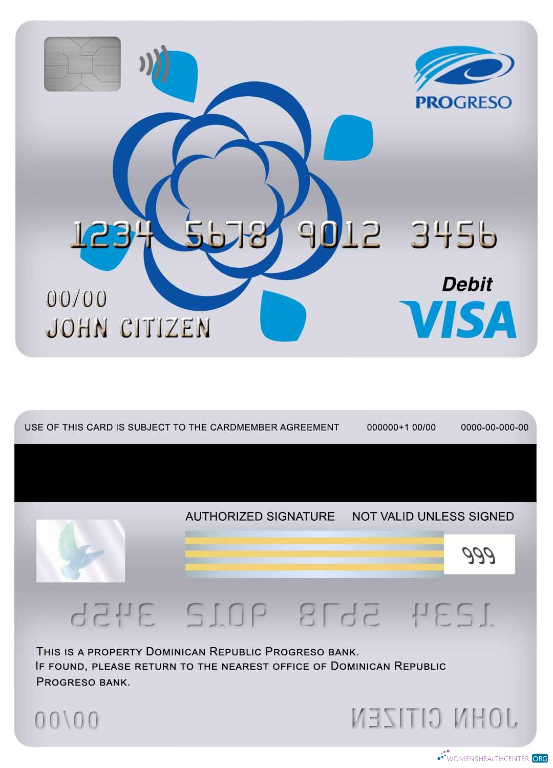 Download Dominican Republic Progreso bank visa debit card Photoshop template